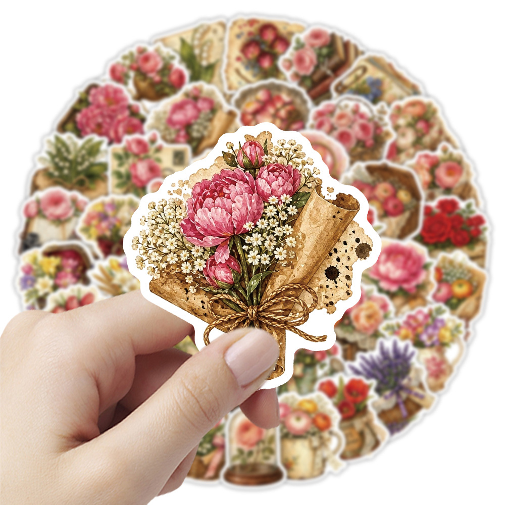 Dried Flower Bulk - 50 Pezzi Adesivi Floreali Vintage, Decalcomanie