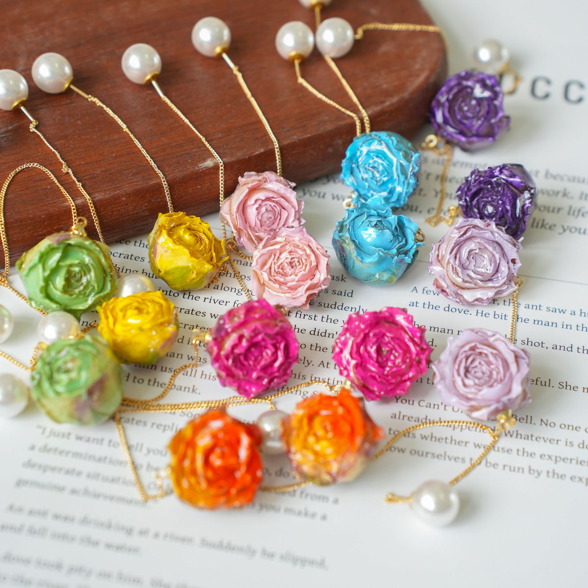 Flower Preservation Resin - Orecchini Lunghi Eleganti con Rose Stabilizzate